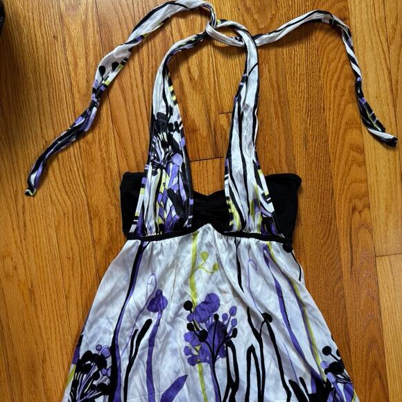 Vintage y2k 2000s satin Bebe halter top with tie neck and floral pattern - Picture 3 of 8